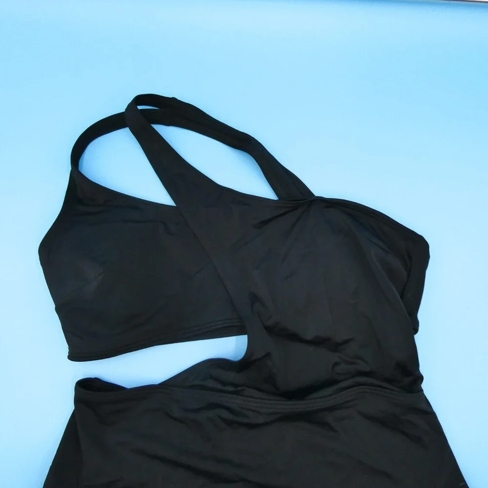 Adore Me Medium Black Single Shoulder Double Strap Cutout One Piece Swimsuit New